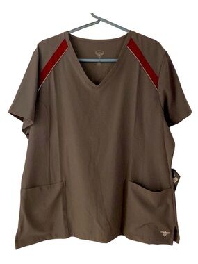 Material Girl Scrub Top Grey & Maroon XL